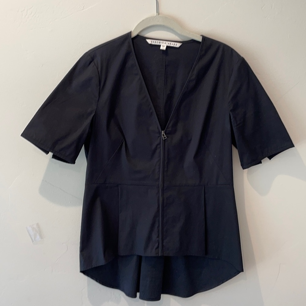 Veronica Beard black peplum short sleeve top, sz 8